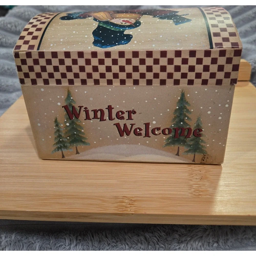 Winter Welcome Snowman Recipe Box Set with Cards and Dividers Folk Art Holiday